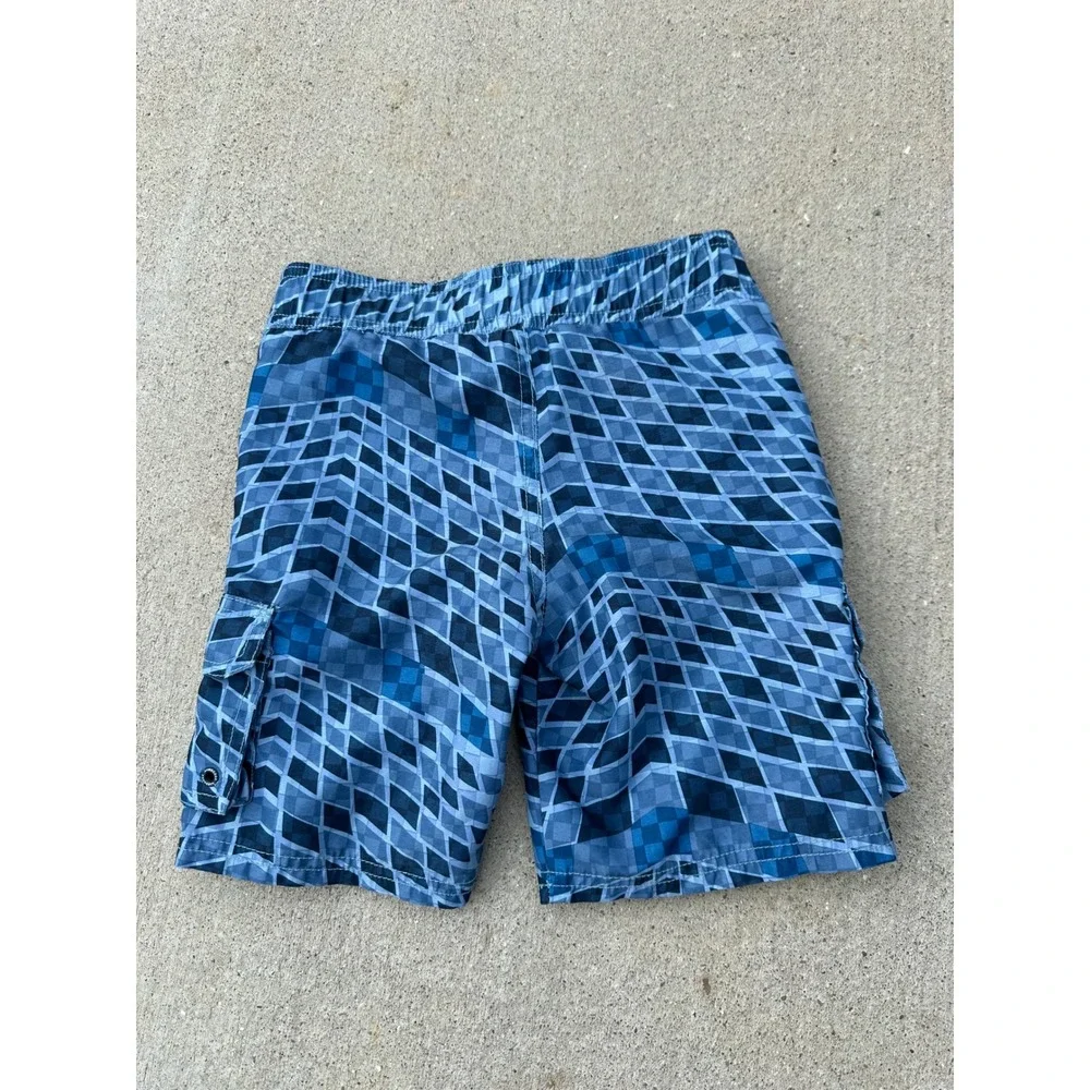 Gymboree Boys‎ Blue Geometric Diamond Board Shorts Swim Trunks Size 5 Pocket